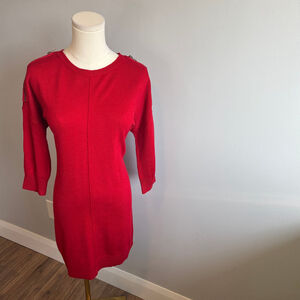 Dex Women's 3/4 Sleeve w/ Zipper Detail Red Tunic Knit Sweater SZ S